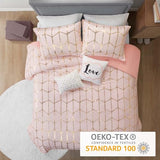 Intelligent Design Raina King/Cal King Comforter Set, Soft Microfiber, Modern Geometric Metallic Bed Set, 5 Pieces College Bedding with 2 Shams, 2 Toss Pillows Blush/Gold Intelligent Design