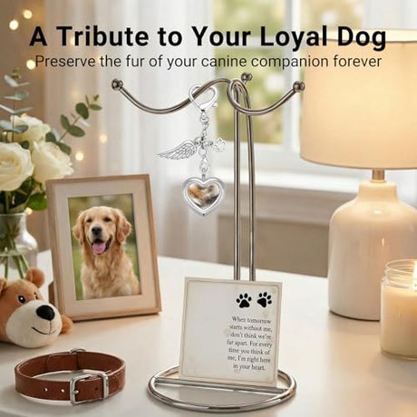 Japrex Pet Hair Keepsake, Pet Fur Memorial Keepsake with Angel Wing Paw Print Charm, Heart Glass Memory Locket for Dog Cat Fur, Pet Loss Remembrance Gift for Pet Lovers Japrex