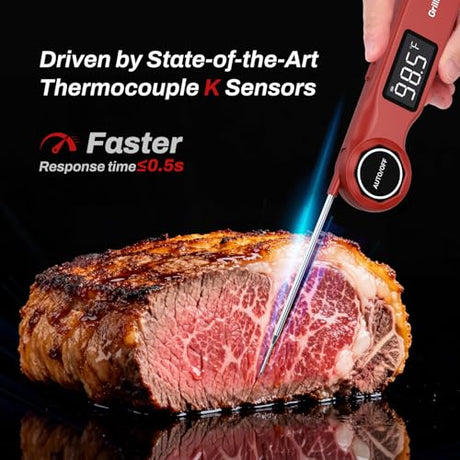 Instant Read Meat Thermometer, GrillBliss USB-C Rechargeable Digital Food Thermometer with 0.5s Fast Read & ±0.5℉ Accuracy, VA LCD Display, Cooking Thermometer for BBQ, Grill, Candy, Brewing GrillBliss