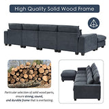 Eafurn Feather Filled Oversized Convertible Modular Sectional Sofa with Movable Ottoman, L Shaped Deep Seat Reversible Sleeper Corner Couch with Waist Pillows for Living Room Furniture Sets Eafurn