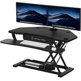 VERSADESK® PowerPro™ 36" Corner Standing Desk Converter, 36 Inch Motorized Height-Adjustable Standup Desk Riser Sit to Stand Desktop with Keyboard and Mouse Tray + USB Charging Port, Black VERSADESK