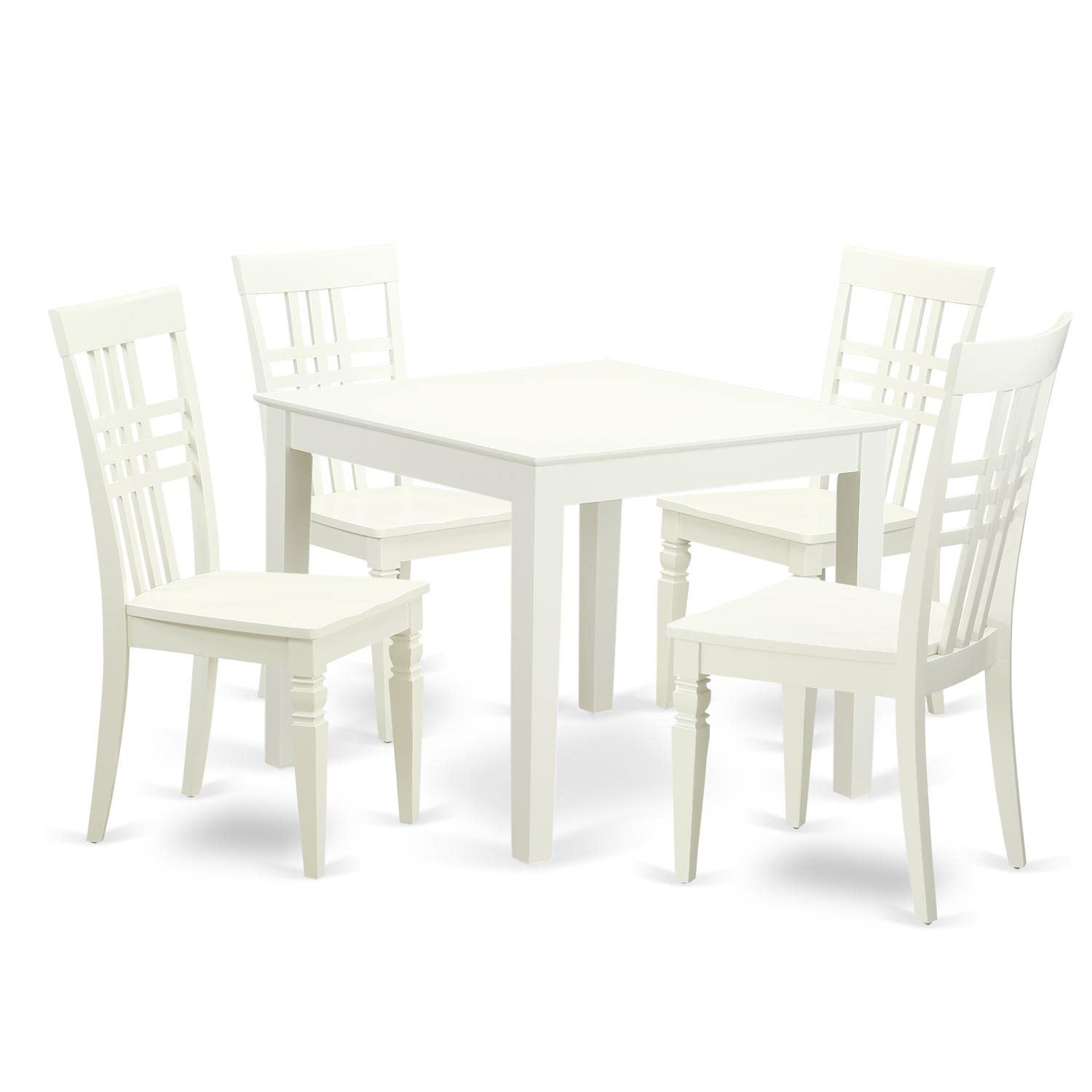 East West Furniture OXLG5-LWH-W 5 Piece Room Set Includes a Square Kitchen Table and 4 Dining Chairs, 36x36 Inch - WoodArtSupply