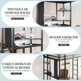 SUNLEI Loft Bed Twin Size with Desk and Safety Guard Rail, Twin Size Metal Bed Frame with Double Layer Shelves for Storage, No Box Spring Needed and 2 Security Ladders, Black SUNLEI