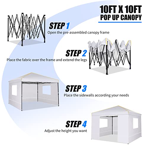 COBIZI 10x10 Canopy Tent with Sidewalls and Mesh Windows 2.0,10x10 Pop up Tent for Parties,Commercial Instant Canopies with Heavy Duty Bag,White Gazebo for Outdoor Activities COBIZI