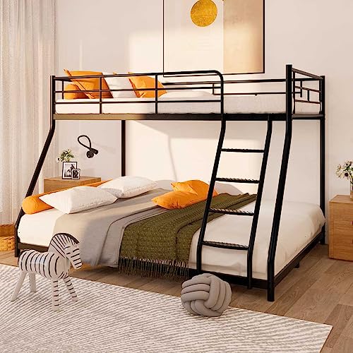 AnwickNomo Heavy Duty Steel Twin Over Full Bunk Bed, Beds for Kids Adults Teens Bed with Stairs & Flat Rungs, Metal Slat Support, No Box Spring Needed (Black), Bunk Bed 54azz AnwickNomo