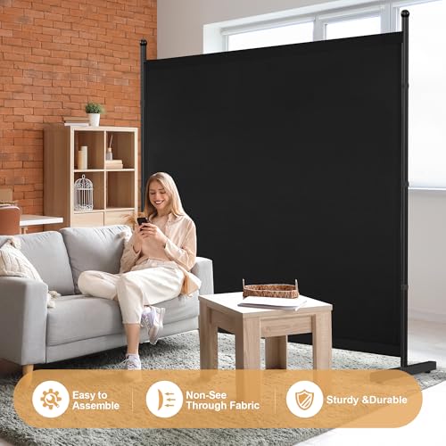 Yettsoy Single Panel Room Divider 6FT Large Privacy Partition Screen, 71" W Freestanding Wall Divider for Room Separation, Portable Room Divider Panel Privacy Screen for Dorm Studio Office, Black Yettsoy
