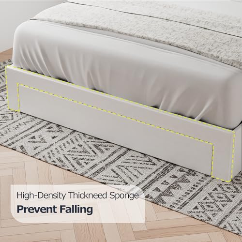 VECELO Queen Size Bed Frame with 3 Storage Drawers, Leather Upholstered with Diamond Tufted Headboard, Solid Wood Slat Support & Steel Framework, PU & White VECELO