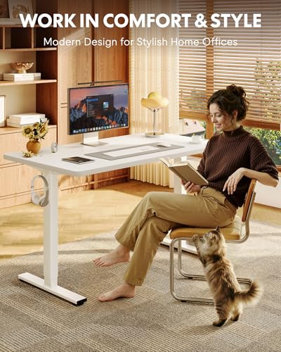 FLEXISPOT EN1 One-Piece Standing Desk with 1-Inch Thick Seamless Desktop, 55"x28" Electric Height Adjustable Desk for Home Office, Multi-Monitor Setups & Easy Assembly, White FLEXISPOT