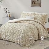 BEDAZZLED King Size Comforter Sets, Beige Bedding Comforter Set, 3 Pieces Pinch Pleat Bedding Sets with Comforter and Pillowcases Soft Farmhouse Shabby Chic Comforter for All Season BEDAZZLED