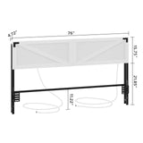 MAHANCRIS King Size Headboard Only, Headboard with 2 Outlets and 4 USB Ports, Farmhouse Headboard, with LED Lights, Secure Storage with Raised Fence, with Bed Frame Adapter, White and Black MAHANCRIS