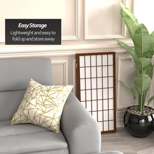 3 ft. Short Window Pane Shoji Screen - Walnut - 3 Panels Red Lantern