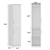 FAMAPY 2 Door Wardrobe Tall and Narrow Armoire Wardrobe with Hanging Rod, Gold Metal Handles, Closet for for Bedroom White (15.7”W x 19.3”D x 74.9”H) FAMAPY