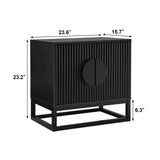 conifferism Modern Black Night Stand 24" Wide with Solid Wood Doors, Bedroom Nightstand 24" Tall Bedside Tables, Mid Century Vintage Fluted Sofa End Side Table Living Room conifferism