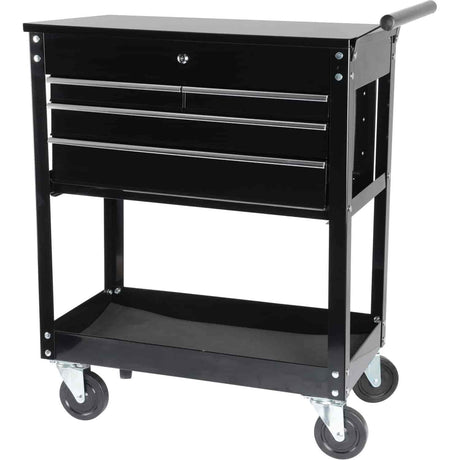 JEGS Rolling Tool Box Cart with Drawers - 4 Ball-Bearing Glided Drawers - 16-Gauge Steel - 580 LBS Total Capacity - Black Powder Coat Finish Toolbox on Wheels JEGS