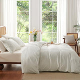 Nayoroom Striped Duvet Cover Queen Size 100% Washed Cotton White Brown Stripe Duvet Cover 3 Pieces Soft Breathable Girls Dorm Bedding Set for All Seasons, Yarn Dyed Process Nayoroom