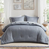 Madison Park Essentials Striped Comforter Set King, 7 Pieces Modern Minimalist Jacquard Bedding Set for All Season, Bed in A Bag with Sheet Set and Soft Brushed Reverse, Lightweight Blue/Grey Madison Park Essentials