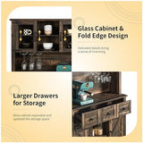 LUXOAK 72" Coffee Bar Wine Cabinet with Sliding Barn Door & LED Lights, Sideboard Buffet Cabinet with Wine Bottle Rack, 3 Drawers, Storage Cabinet for Kitchen, Dining Room, Dark Rustic Oak LUXOAK