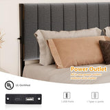 JUISSANO Floating Full Bed Frame with LED Lights & Charging Station,Metal Platform Bed Frame Full Size with Upholstered Headboard,No Box Spring Needed,Heavy Duty Steel Slats,Easy to Assemble No Noise JUISSANO