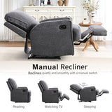 INZOY Manual Recliner with Thicker Backrest, Soft Fabric Recliner Chair with Overstuffed Cushion, Heavy Duty Reclining Sofa for Living Room Bedroom Apartment, Grey