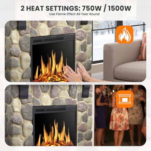 Electactic 50" Electric Fireplace TV Stand, Fireplace with Faux Stone-Look Mantel, Realistic 3D Flame Effect, 7 Brightness, 750W/1500W Dual Heat Settings, Remote Control for Living Room/Bedroom(Round) Electactic