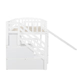 Twin Loft Bed with Slide and Stairs, Wooden Low Loft Bed Frame with Storage for Kids Girls Boys - White Bellemave