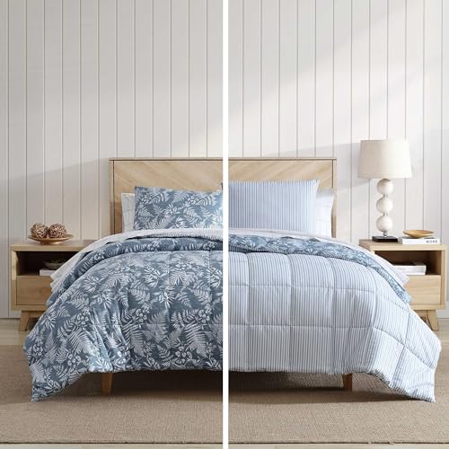 Eddie Bauer - King Comforter Set, Soft Reversible Bedding with Matching Shams, Wildflower Inspired Luxurious Bedding Set with Stripe Reverse (Fern Garden Blue, King) Eddie Bauer