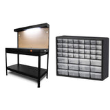 WEN Workbench with Storage and Akro-Mils Plastic Parts Storage Cabinet WEN