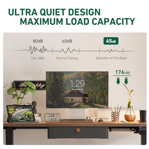 FEZIBO 63 x 24 Inches Standing Desk with Drawer, Adjustable Height Electric Stand up Desk with Storage, Sit Stand Home Office Desk, Ergonomic Computer Desk, Rustic Brown FEZIBO