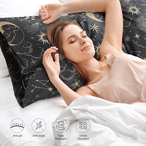 EXQ Home Satin Pillowcase for Hair and Skin Queen - Black Printed Silk Pillow Cases 2 Pack 20x30 inches - Satin Pillow Cases Set of 2 with Envelope Closure, Gifts for Women Men EXQ Home