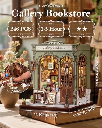 CUTEBEE Book Nook Kit - DIY Miniature House Dollhouse Kit for Adults, Booknook Library Bookstore Tiny House Bookshelf Decor 3D Wooden Puzzle, Gifts for Family and Friends (Gallery Bookstore)
