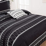 WONGS BEDDING Black Comforter Set King Size (104"x 90"), Reversible Boho Striped Bedding Set for King Bed - 3 Pieces (1 Comforter + 2 Pillowcases), Soft Microfiber Down Alternative WONGS BEDDING