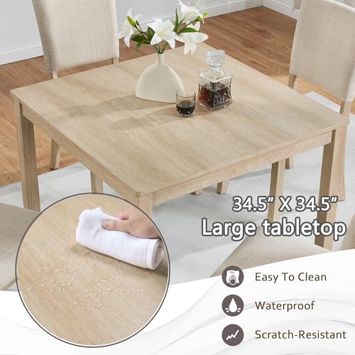 RuiSiSi Modern 5-Piece Square Dining Table Set with 4 Chair, Square Kitchen Table and 4 Curved Backrest Chair for 4, Light Oak Beige RuiSiSi