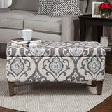 HomePop Large Upholstered Rectangular Storage Ottoman Bench with Hinged Lid, Slate Damask HomePop