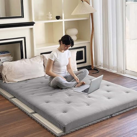 ZonLi Japanese Floor Futon Mattress Full Size 75"x 54", 100% Cotton Cover 2.5" Thicken Tatami Mattress, Foldable Sleeping Pad, Portable Dormitory Tatami Mat, Roll Up Floor Lounger Bed for Adult ZonLi