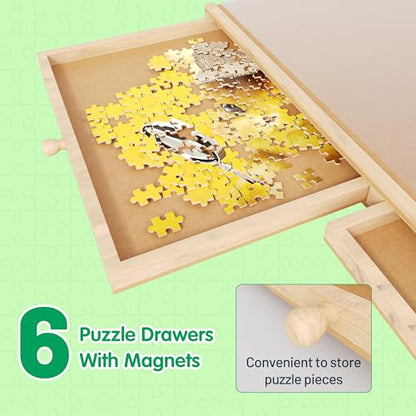 MONOMI 1500 Pieces 360°Rotating Puzzle Board with 6 Drawers and Cover,26"x35" Lightweight Portable Wooden Jigsaw Puzzle Table for Adults Kids - WoodArtSupply