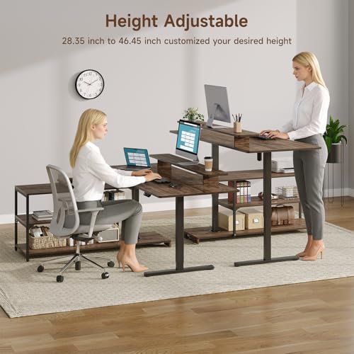 Lefurture Standing Desk with File Cabinet, 55x24'' L Shaped Electric Stand Up Desk with Adjustable Monitor Shelf, Adjustable Height 28-46'' for Home and Computer Workstation, Walnut Lefurture