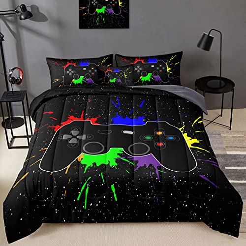 BDUCOK 5 Pieces Gamer Comforter Set for Boys Gaming Bedding Set Twin Size,Video Game Controller Comforter for Boys Kids Adult 3D Gamepad Microfiber Bed in A Bag Sets3001,Twin BDUCOK