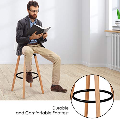 COSTWAY Bar Stools Set of 2, Modern Armless Kitchen Stool with Soft PU Leather Seat, Bar Height Stool with Round Metal Footrest & Comfortable Curved Backrest for Home, Dining Hall (White, 2) COSTWAY