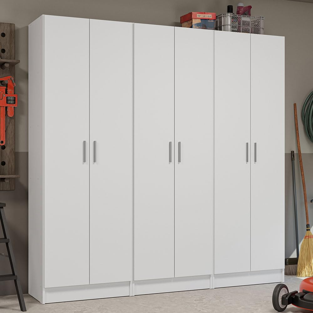Madesa Garage Set 3 Pantry Storage Cabinet with 15 Utility Shelves 71" L Wooden Organization Unit for Garage - White Madesa