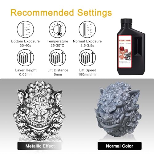 RepRapper Silver MetalShift 3D Printer Resin 405nm Fast UV-Curing Standard Photopolymer 3D Printing Resin with Metallic Shine for LCD Printer, Argent Aura 1000g RepRapper