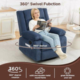 360° Swivel Rocker Recliner Chair for Adults, Nursery Manual Reclining Chair with Arms and Back, Upholstered Glider Rocking with Side Pockets for Living Room, Bedroom Nursing use, Corduroy, Blue