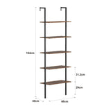 Panana Industrial 5 Tier Ladder Shelf, Open Space Book Shelf Wall Mount Bookshelf with Metal Frame Sturdy Bookcase for Living Room (Brown, 5 Tier) Panana