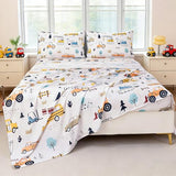 WINLIFE Kids Full Sheet Set 4 Piece Car Printed Constuction Soft Microfiber Bed Sheets - Deep Pocket - Easy Fit - Wrinkle Resistant Cozy Bedding Set for Toddler Boys Girls Teen WINLIFE