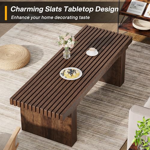 Tribesigns Rectangle Coffee Table: 47.24-Inch Wood Modern Coffee Table Cocktail Table for Living Room, Farmhouse Coffee Table Center Table Tea Table with Slat Tabletop, Rustic Brown - WoodArtSupply