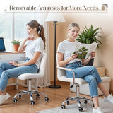 Furmax Vanity Office Chair with Wheels, Makeup PU Leather Executive Chair Modern Adjustable Home Desk Retro Comfortable Work Chair 360 Degree Swivel with Arms (White) Furmax