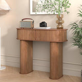 Round Console Table, Mid Century Modern Console Table, Sofa Table, Narrow Entryway Table for Hallway Living Room (Walnut) LUVIOHOME