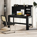 Giantex Computer Desk with Hutch, Modern Home Office Desk with Power Outlets, Storage Shelves & Cable Hole, Makeup Vanity Table, Study Writing Desk for Bedroom Office Small Space (Black) Giantex
