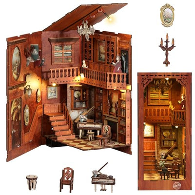 MoKo Book Nook Kit, 3D Wooden Puzzles Booknook with LED Lights, DIY Miniature House Kit, Book Nook Decor Gifts for Adults Family