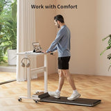 HitGo Mobile Standing Desk with Wheels, 32 inch Pneumatic Height Adjustable Desk for Walking Pad, Small Rolling Computer Workstation, Portable Sit Stand Desk for Home Office, 28-43" Tall, White HitGo