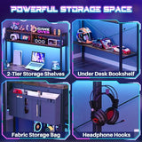 Aheaplus L Shaped Desk Gaming Desk, 59" L Shaped Computer Desk with LED Light & Power Outlet, Reversible Home Office Desk Gamer Desk with Shelves & Storage Bag & Hooks, Corner PC Desk, Rustic Brown Aheaplus